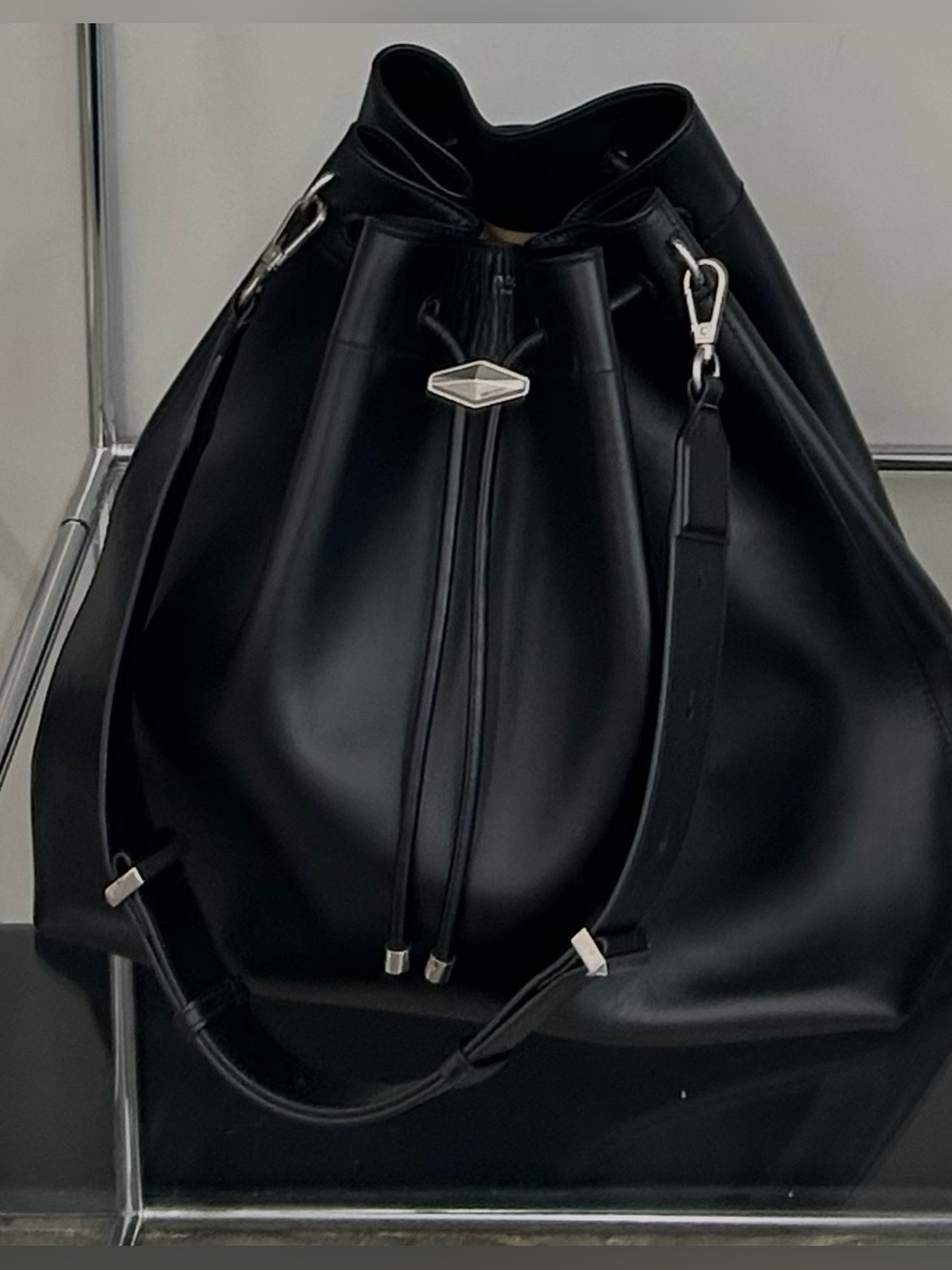 Jimmy Choo Cinch L Black Calf Leather Bucket Bag NWT Full Set